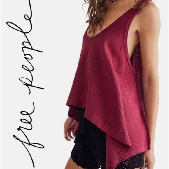 NWT FREE PEOPLE Flowy Boho Knit Tank Top Gone Gogi Size Small Maroon - Picture 1 of 6